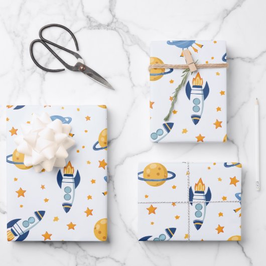 outer space Wrapping Paper Flat Sheet Set of 3 (Voorkant)