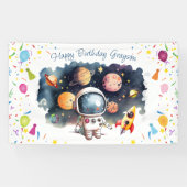 Outerspace Astronaut Planeten Gelukkige Verjaardag Spandoek (Horizontaal)