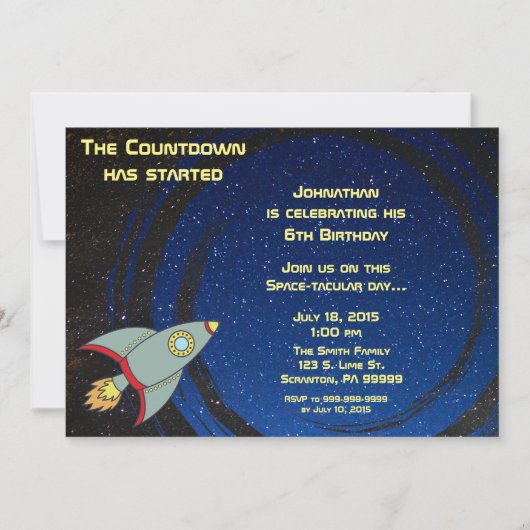 Outerspace Countdown verjaardagsuitnodiging Kaart (Voorkant)