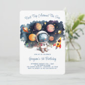 Outerspace Planets Astronaut First Birthday Kaart (Staand voorkant)
