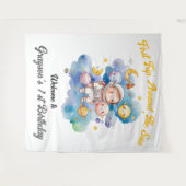 Outerspace Planets Blauw Eerste Verjaardag Wandkleed (Voorkant (horizontaal))