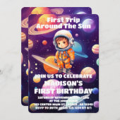 Outerspace Planets Blue Boy Eerste Verjaardag Kaart (Voorkant / Achterkant)