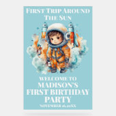 Outerspace Planets Blue Boy Eerste verjaardag Welk Acryl Bord (Voorkant)