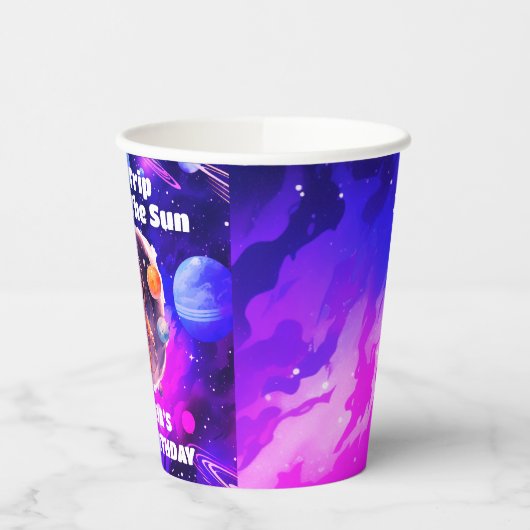 Outerspace Planets Roze Meisje eerste verjaardag Papieren Bekers (Links)