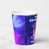 Outerspace Planets Roze Meisje eerste verjaardag Papieren Bekers (Rechts)