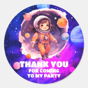 Outerspace Planets Roze Meisje Verjaardag Bedankt Ronde Sticker