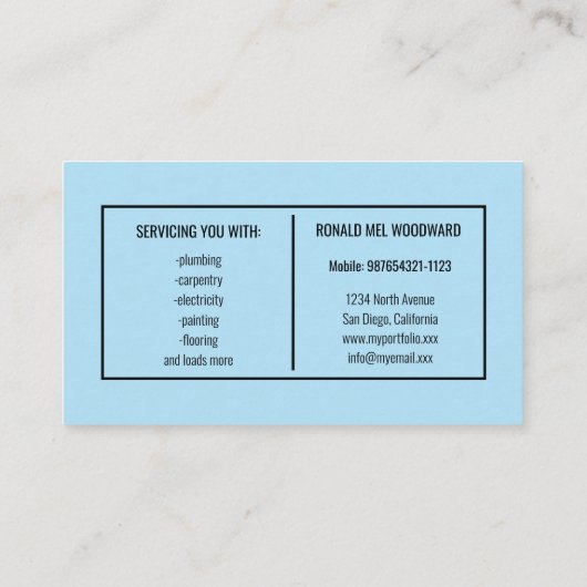 Outil bleu Carte de visite Handyman Services (Dos)