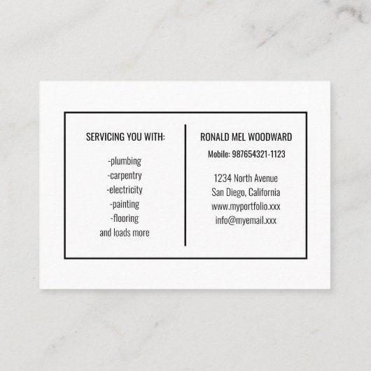 Outil simple Carte de visite Handyman Services (Dos)