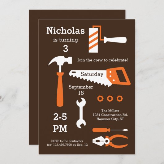 Outils de construction Invitation d'anniversaire (Devant / Derrière)