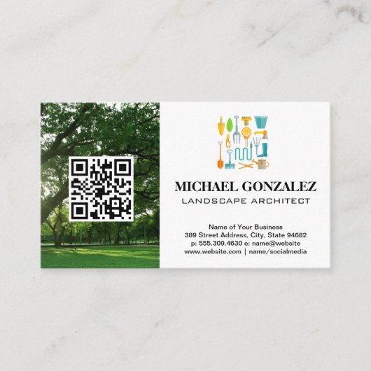 Outils de jardin | Paysage | Carte de visite QR (Devant)