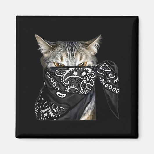 Outlaw Cat Funny Gangster Cat With Bandana Magneet (Voorkant)
