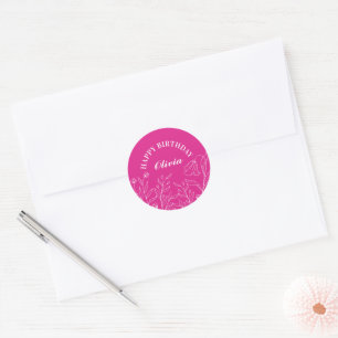 Outline Elegante Bloemen Hot Roze 30ste Verjaardag Ronde Sticker