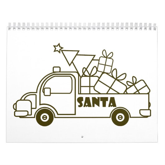 Outline Kerst truck Santa auto side uitzicht Kalender (Hoes)