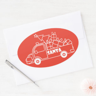 Outline Kerst truck Santa auto side uitzicht Ovale Sticker