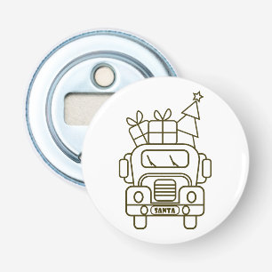 Outline Kerstmisvrachtwagen Santa auto voorzijde u Button Flesopener