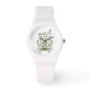 Outline Kerstmisvrachtwagen Santa auto voorzijde u Horloge