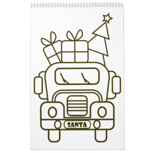 Outline Kerstmisvrachtwagen Santa auto voorzijde u Kalender