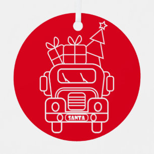 Outline Kerstmisvrachtwagen Santa auto voorzijde u Metalen Ornament
