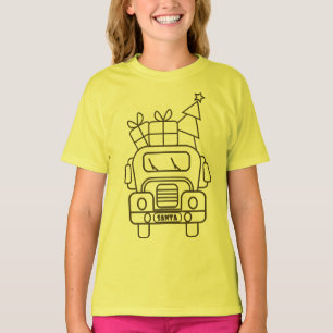 Outline Kerstmisvrachtwagen Santa auto voorzijde u T-shirt