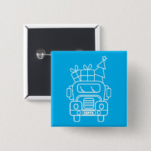 Outline Kerstmisvrachtwagen Santa auto voorzijde u Vierkante Button 5,1 Cm