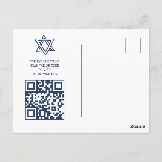 OUTLINE LETTER STAR van DAVID Custom QR BAT Mitswa Briefkaart (Achterkant)