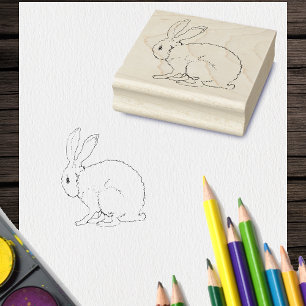Outline Tekening van Zittend Schattige Konijnkonij Rubberstempel
