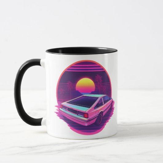 Outrun Synthwave Retro 80s Sports Car Sunset Mug (Gauche)