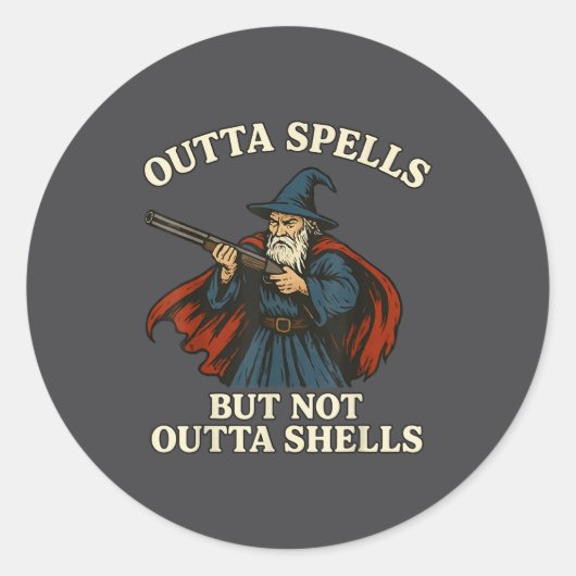 Outta Spells But Not Outta Shells Wizard Fantasy M Ronde Sticker (Voorkant)