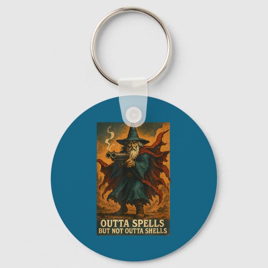 Outta Spells But Not Outta Shells Wizard Fantasy M Sleutelhanger (Voorkant)