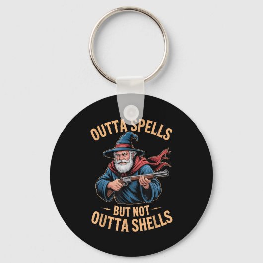 Outta Spells But Not Outta Shells Wizard Fantasy M Sleutelhanger (Voorkant)