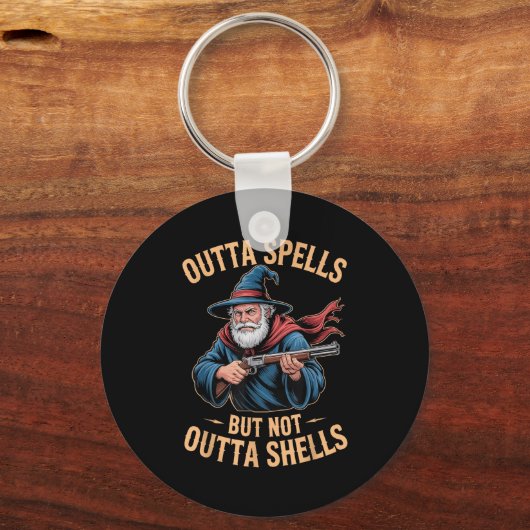 Outta Spells But Not Outta Shells Wizard Fantasy M Sleutelhanger (Voorkant)