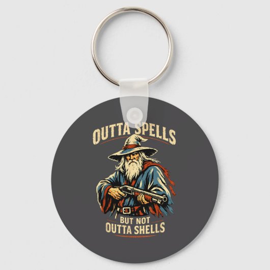 Outta Spells But Not Outta Shells Wizard Fantasy M Sleutelhanger (Voorkant)