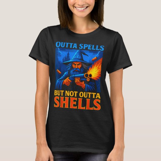 Outta Spells But Not Outta Shells Wizard Fantasy M T-shirt (Voorkant)