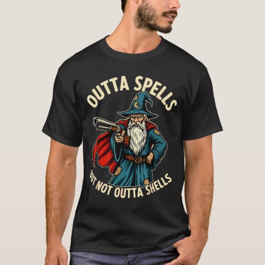 Outta Spells But Not Outta Shells Wizard Fantasy M T-shirt (Voorkant)