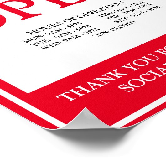 Ouvert | Heures de l'opération Poster de Distances (Coin)