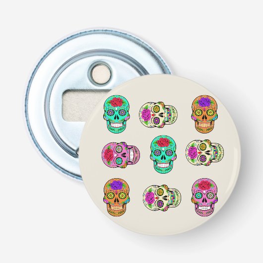 Ouvre-bouteille à bouton Crânes de Sucre (Devant)