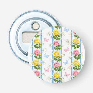 Ouvre-bouteille bouton bleu rose jaune floral