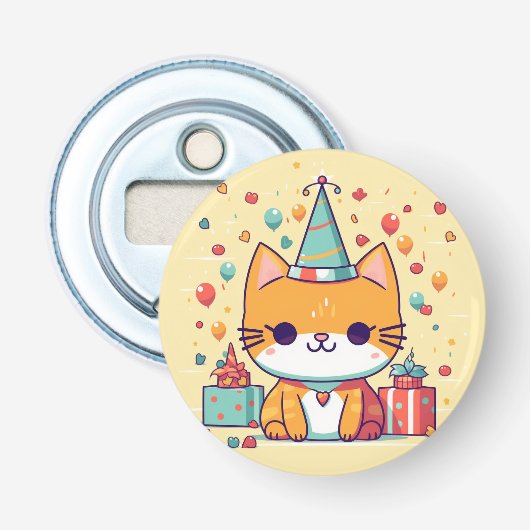 Ouvre-bouteille d'anniversaire de chat de fête mig (Devant)