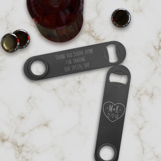 Ouvre-bouteille de mariage Merci Rustique Noir