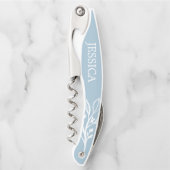 Ouvre-bouteille de vin à vis en liège bleu poussié (Devant)