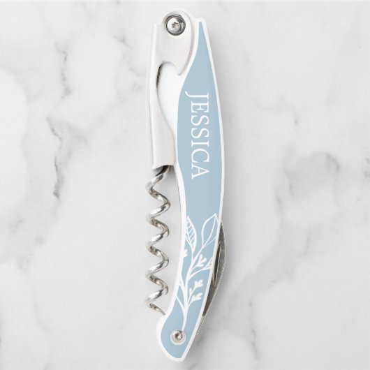 Ouvre-bouteille de vin à vis en liège bleu poussié (Devant)