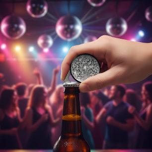 Ouvre-bouteille magnétique boule disco rétro argen