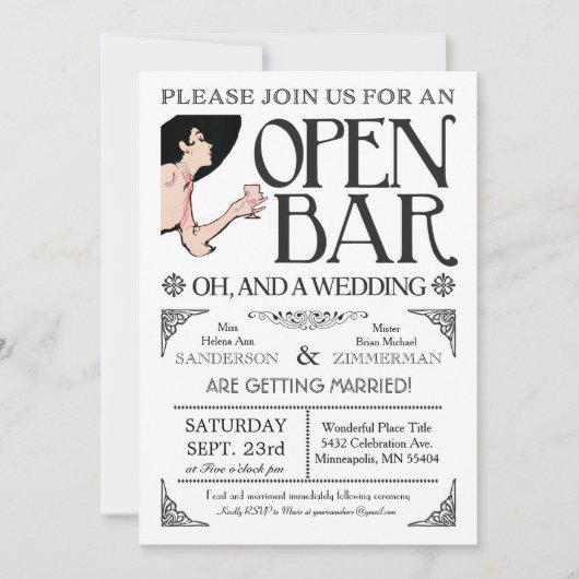 Ouvrez les invitations de barre et d'un mariage (Devant)