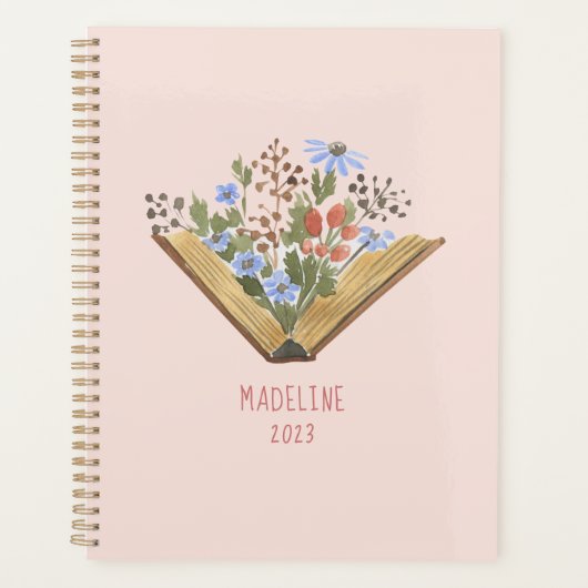 Ouvrir livre avec fleurs Monogramme Nom du planifi (Devant)