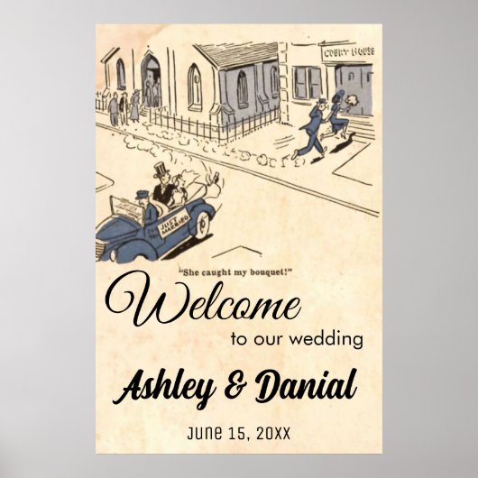 ouwe bruidbruine bruidsbruidegom rustic Retro Wed Poster (Voorkant)