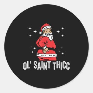 Ouwe Sint Dik, Grappige Retro Kerstman Twerkt, Mem Ronde Sticker