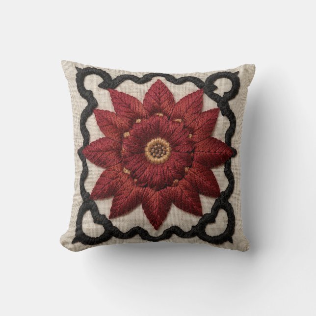 Ouzbek Coussin Suzani Madder Soleil Rosette (Recto)