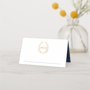 Ovaal blad monogram blauw goud wit bruiloft