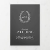 Ovaal monogram bruiloft RSVP grijs wit Drieluik Uitnodiging (Cover)