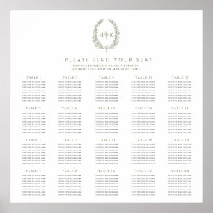 Ovaal olijfgroen wit 20 huwelijkstabellen plan poster
